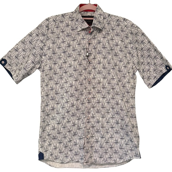 Maceoo Other - Maceoo Galileo Surge Blue Geometric Print Short Sleeve Button Down Shirt, Sz 3/M